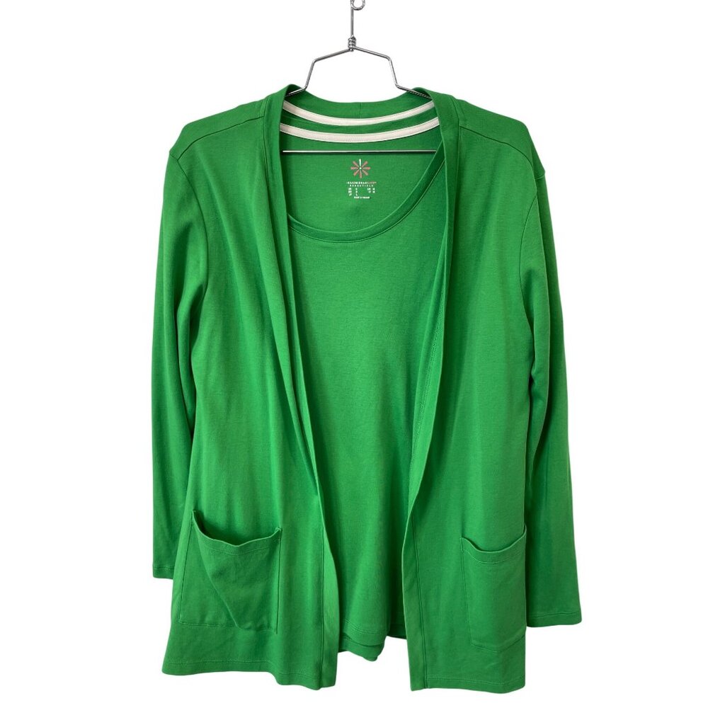 Isaac Mizrahi Live Cardigan and Long Sleeve Top Set Size Small Pima Cotton Green